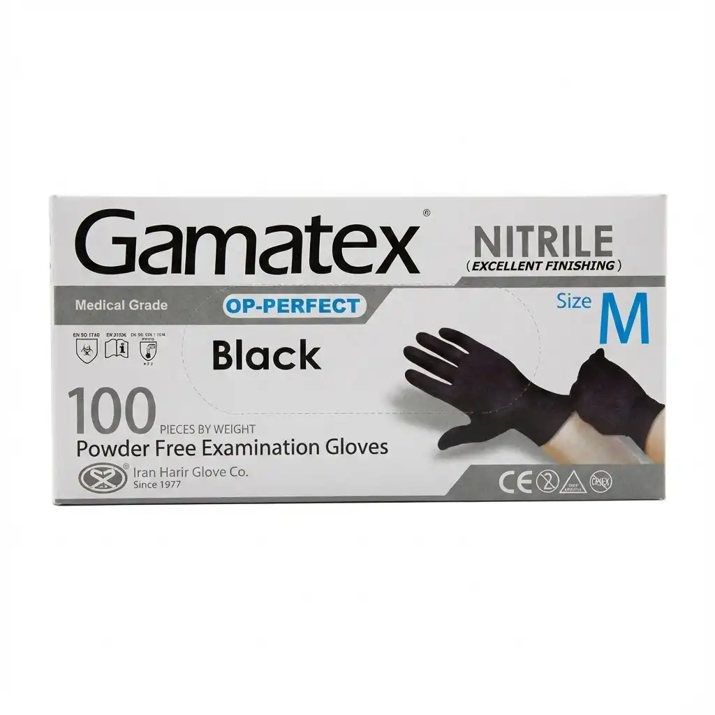 دستکش نیتریل مشکی برند گاماتکس از اوپی پرفکت nitrile gloves black color